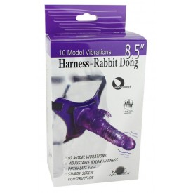 Фиолетовый страпон 10 Mode Vibrations 8.5" Harness Rabbit Dong - 19 см.